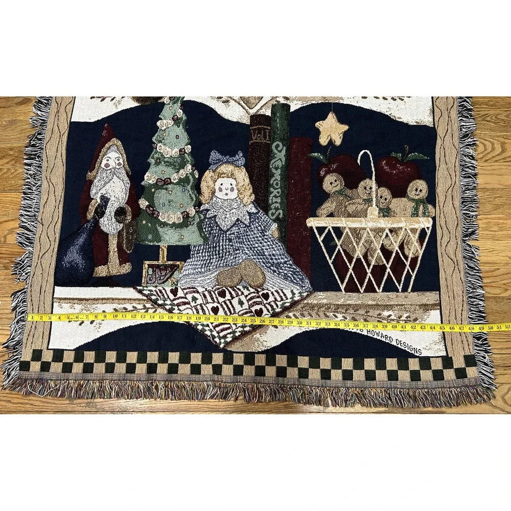 Seasons Greetings Santa & Snowmen Christmas Tapestry Afghan Throw‎ Blanket 50x65